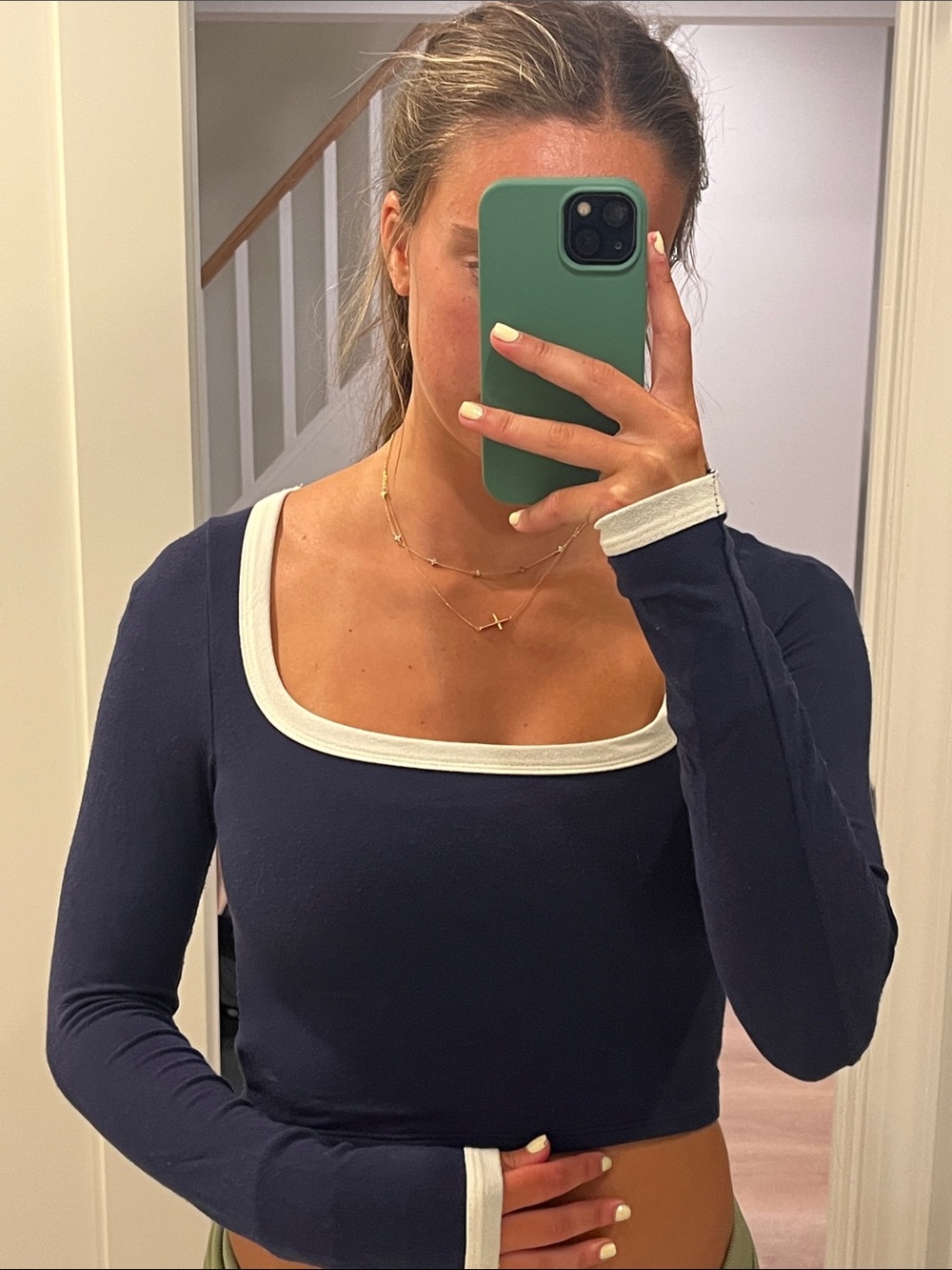 Elegant Navy Blue Long Sleeve Top